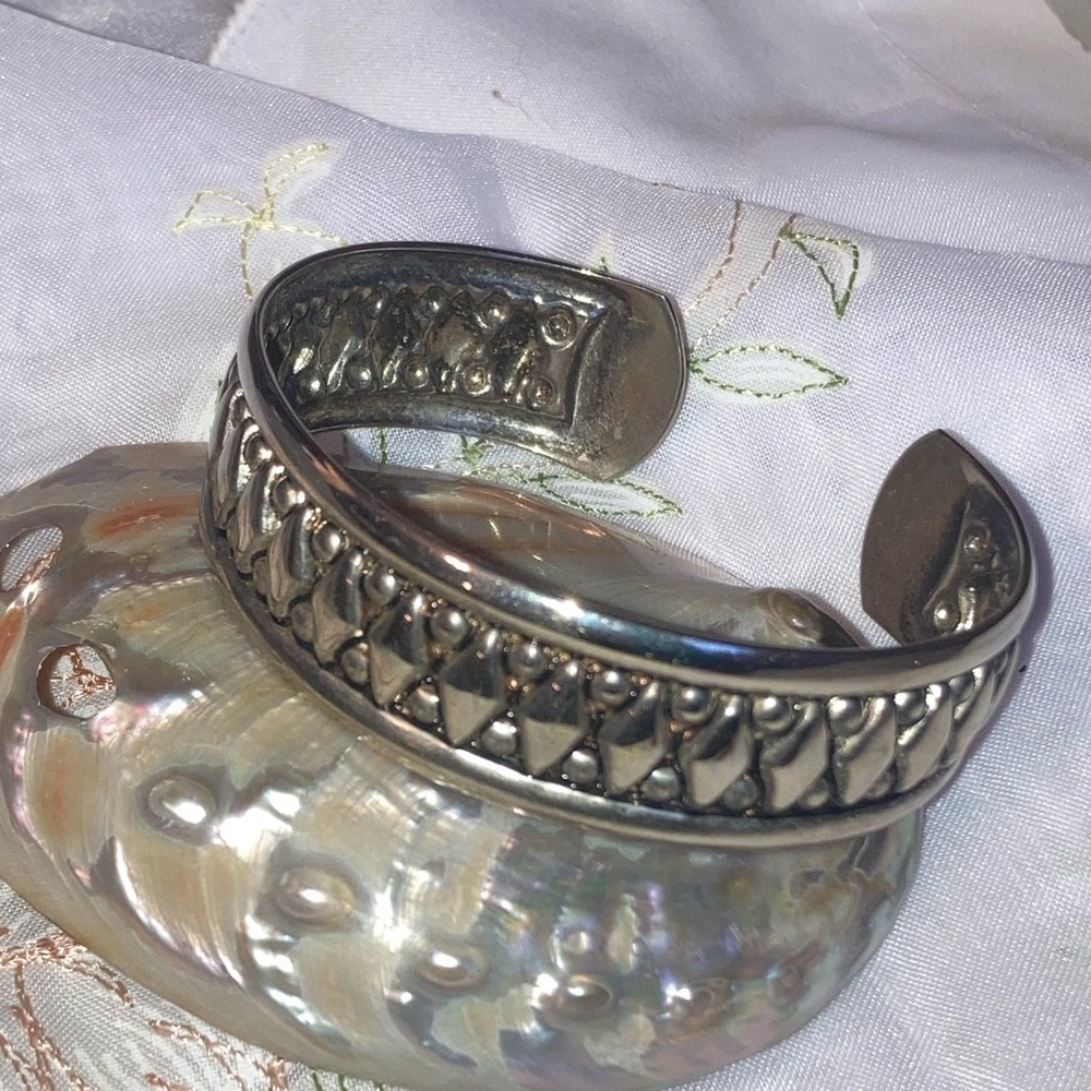 SILVER bangle with tribal design adjustable - Picture 3 of 4